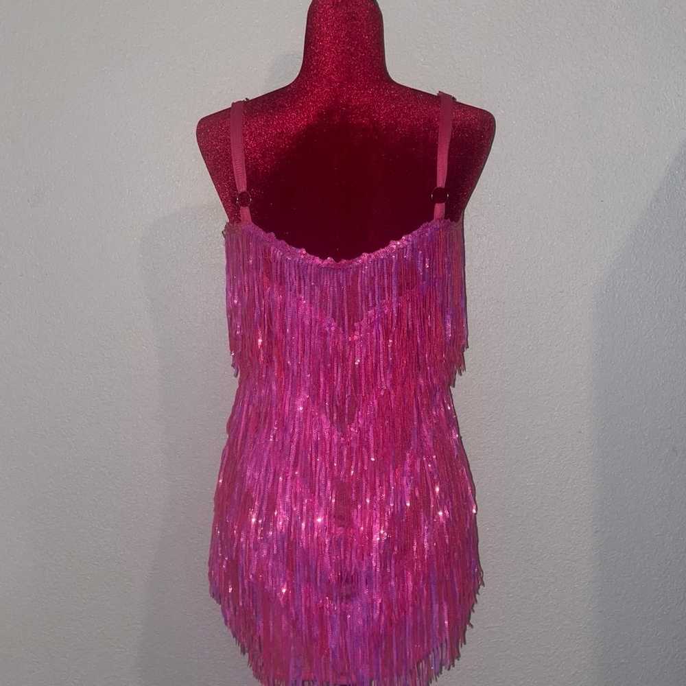 Hot Pink Sequence Fringe Mini Dress - image 2