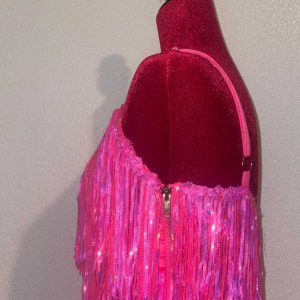 Hot Pink Sequence Fringe Mini Dress - image 3