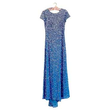 Adrianna Papell Floor Length Sequined Blue Gown