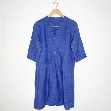 J. McLaughlin Linen Blue Solid Dress Size Small