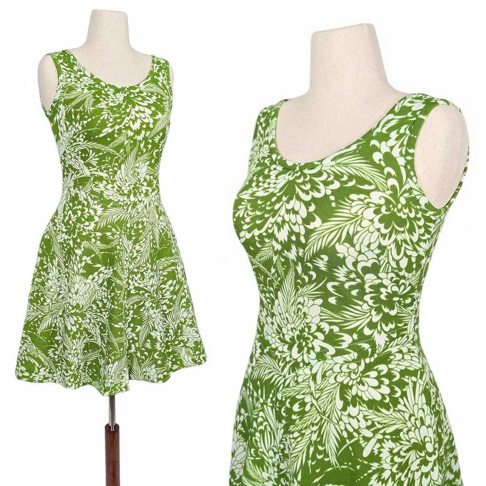 1970s Green Dress 70s Vintage Midi Knee Fit n Fla… - image 2