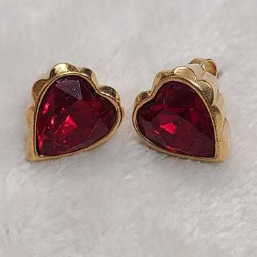 Vintage Avon True To The Heart Gold Tone Red Rhin… - image 1