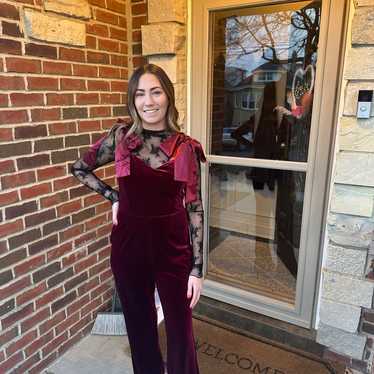 Velvet shoulder tie jumpsuit