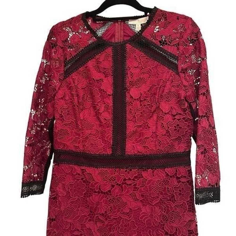 Etcetera maroon red lace dress with black accents - image 2