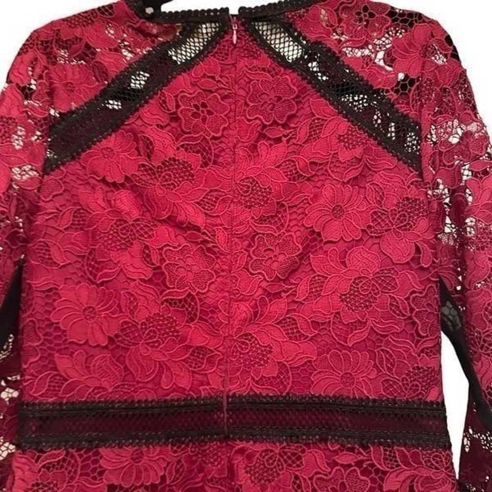 Etcetera maroon red lace dress with black accents - image 3