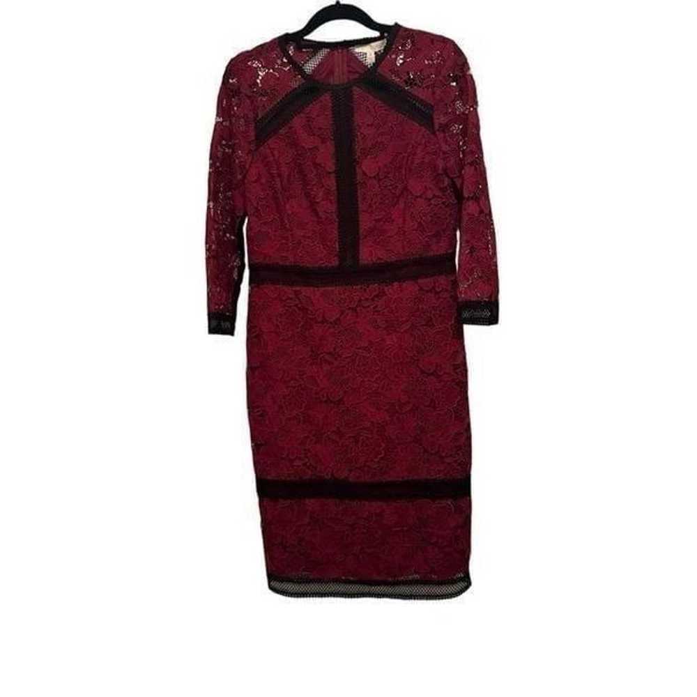 Etcetera maroon red lace dress with black accents - image 4