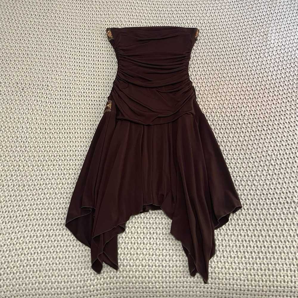 NWOT Brown & Gold Asymmetric Dress - image 3