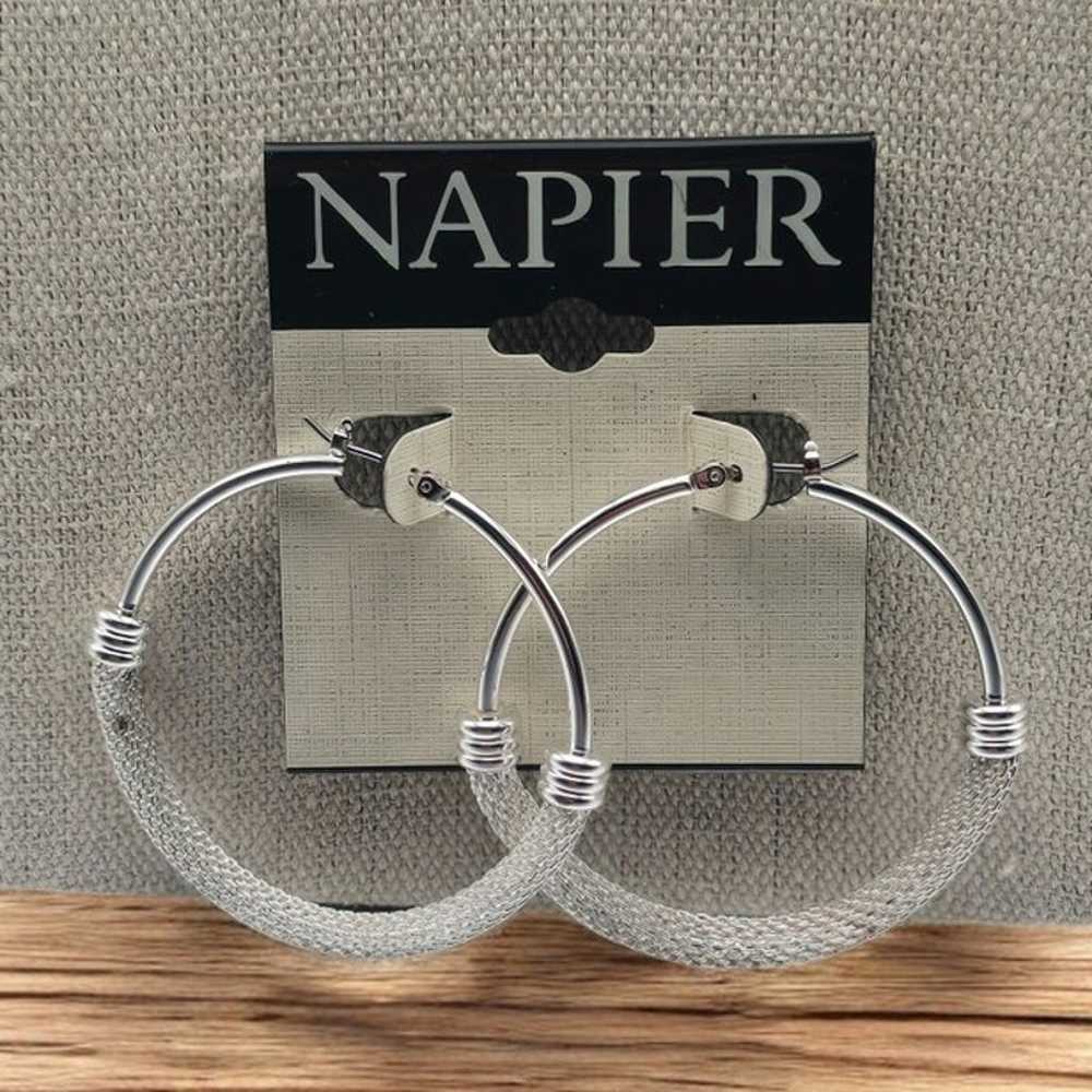 Napier Vintage Silver Tone Hoop Decorative Earrin… - image 3