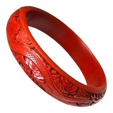 Chinese Carved Red Cinnabar Bangle Bracelet - image 1