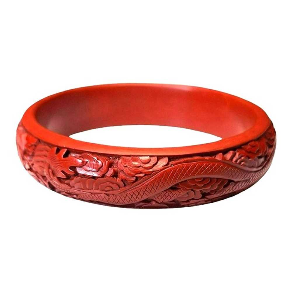 Chinese Carved Red Cinnabar Bangle Bracelet - image 2