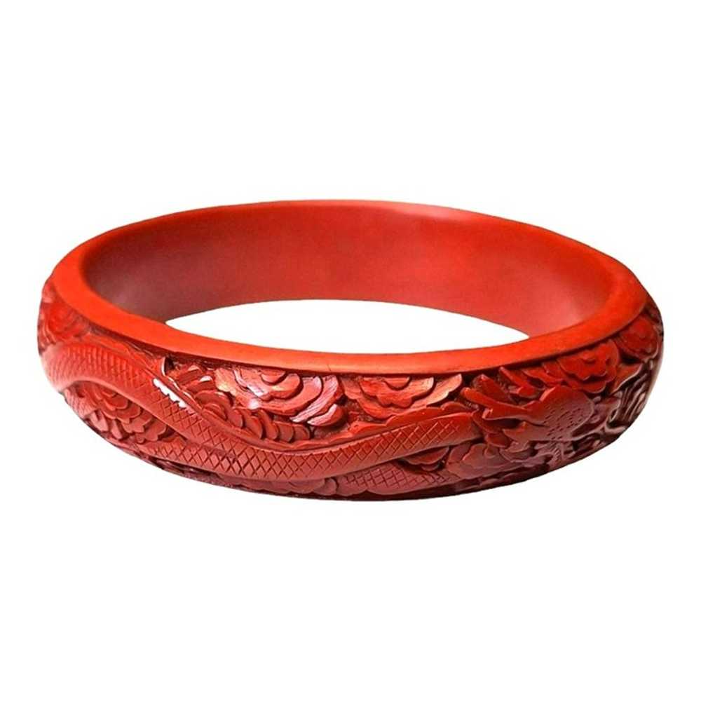 Chinese Carved Red Cinnabar Bangle Bracelet - image 3