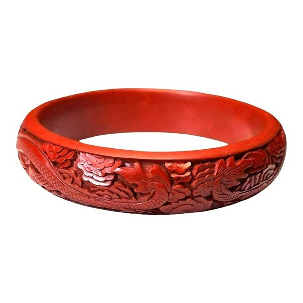 Chinese Carved Red Cinnabar Bangle Bracelet - image 4