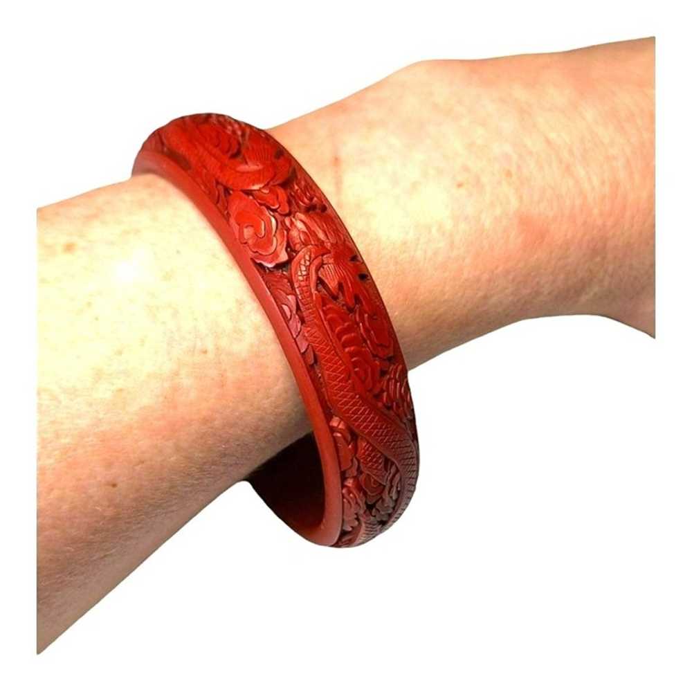 Chinese Carved Red Cinnabar Bangle Bracelet - image 5