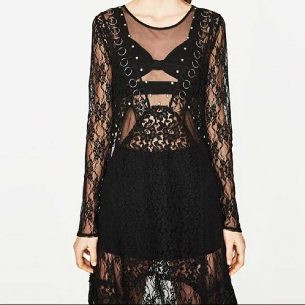 Zara TRF black lace long sleeves embellishment ma… - image 11