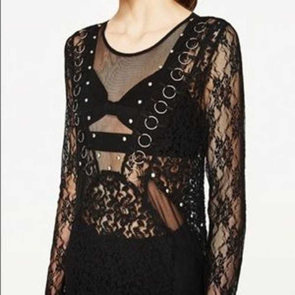 Zara TRF black lace long sleeves embellishment ma… - image 12