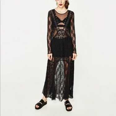 Zara TRF black lace long sleeves embellishment ma… - image 1