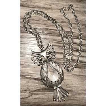 Vintage Modernist Signed Torino Owl Necklace Silv… - image 1