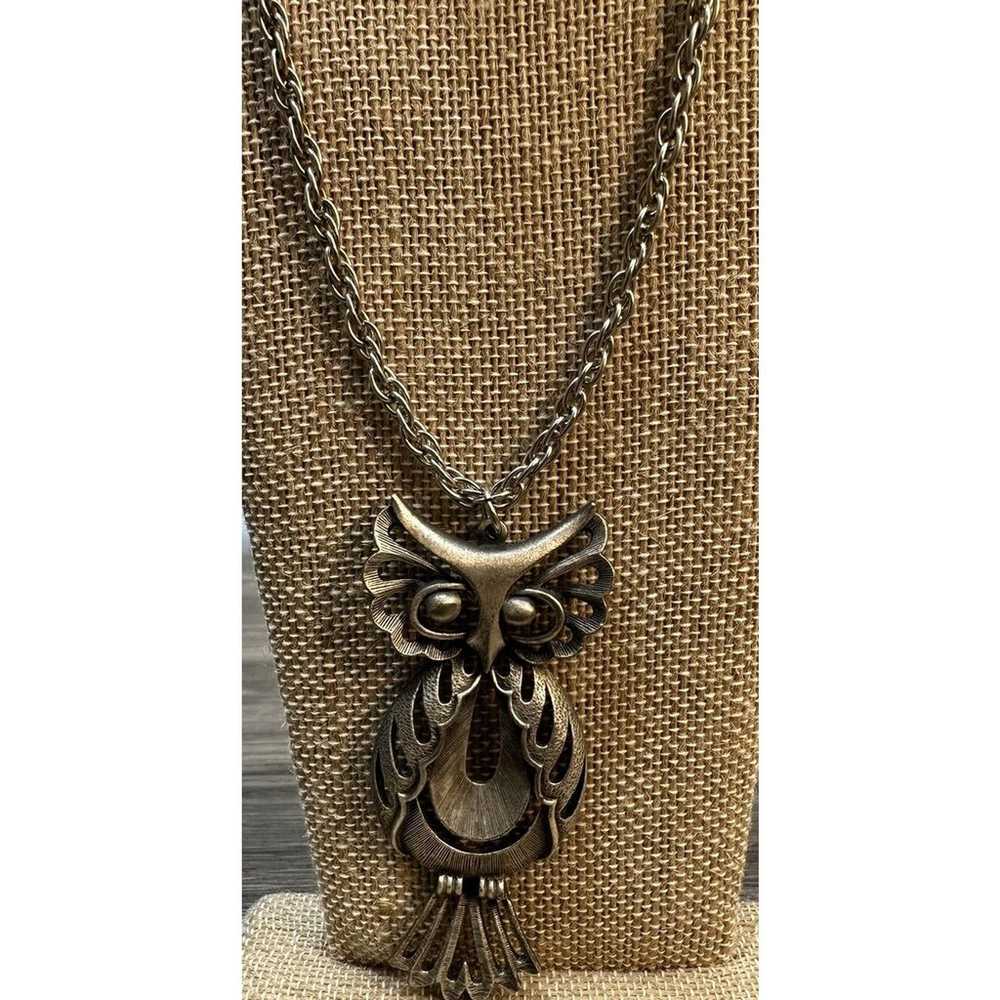 Vintage Modernist Signed Torino Owl Necklace Silv… - image 2