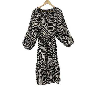 Banana Republic Brown Animal Print Silk Tiered Mi… - image 1