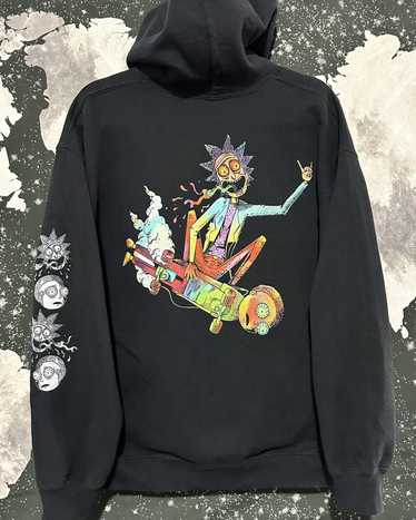 Rick & Morty Custom good Tie Dye Painted Hoodie Sweatshirt Cartoon Graffiti Pink Sz M