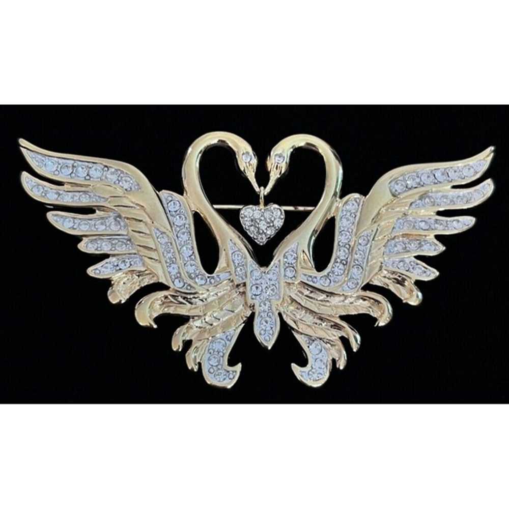 Vintage Nolan Miller Double Swans Dangling Heart … - image 1