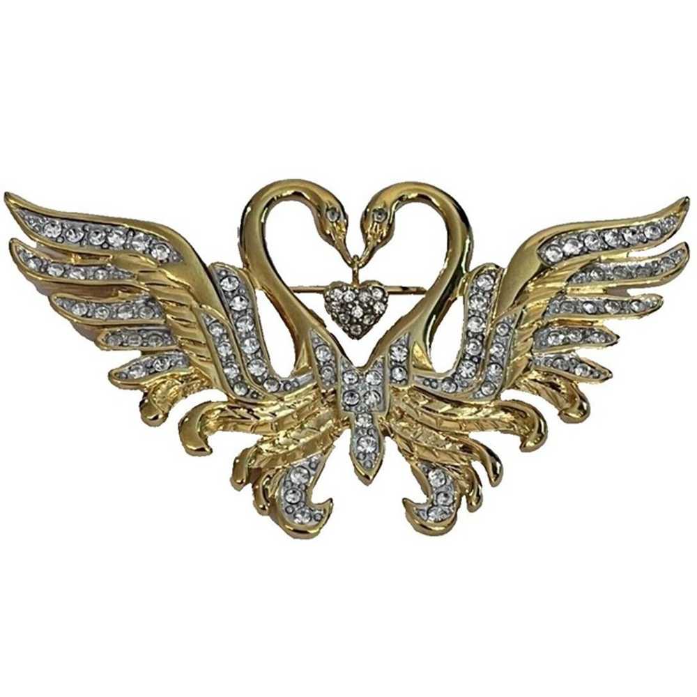 Vintage Nolan Miller Double Swans Dangling Heart … - image 2