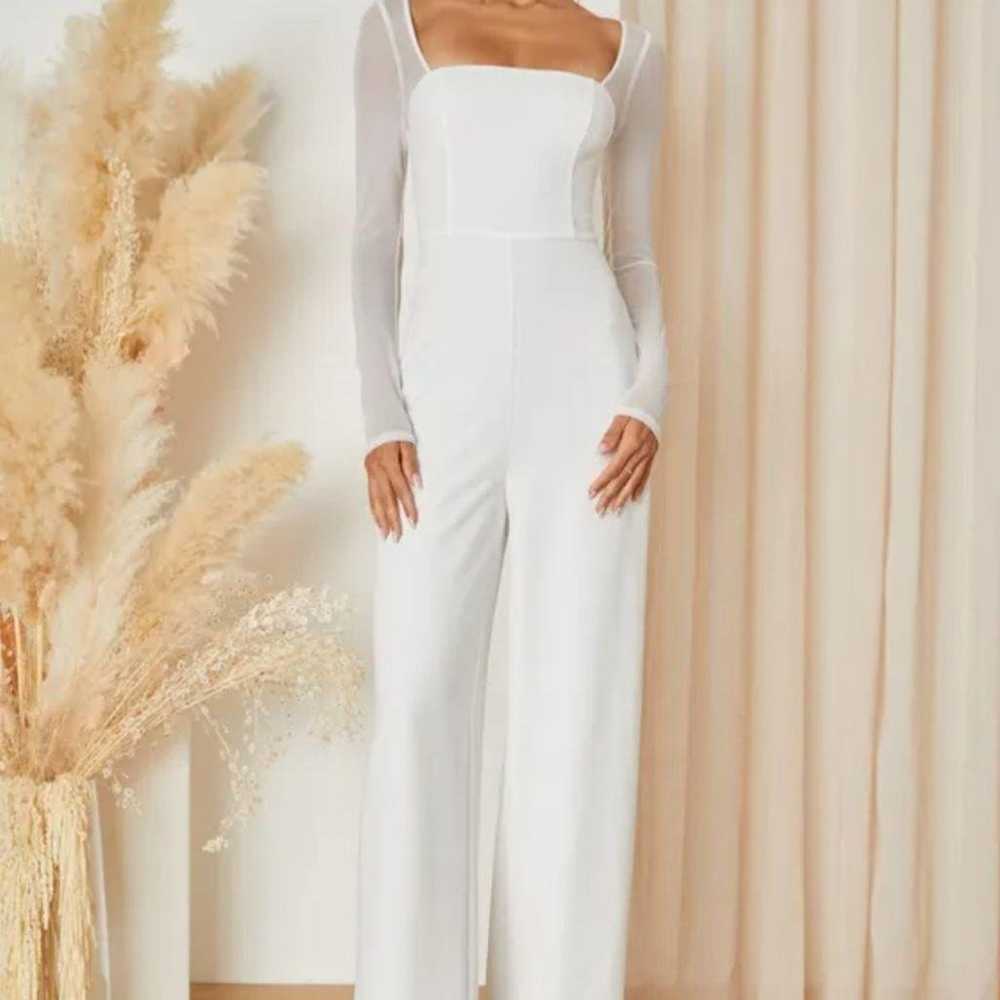 NWOT Lulu's White Mesh Long Sleeve Jumpsuit Size … - image 2