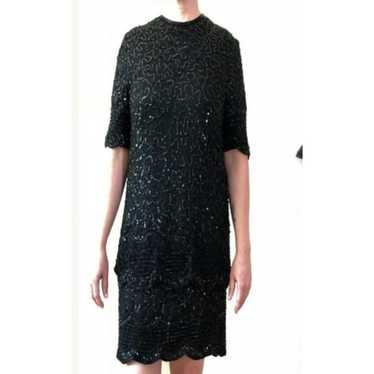 Brilliante vintage bead and sequin silk dress XL - image 1