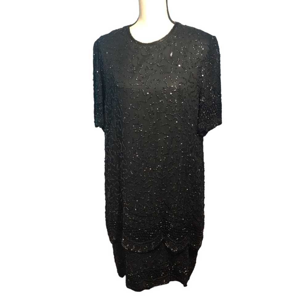 Brilliante vintage bead and sequin silk dress XL - image 4