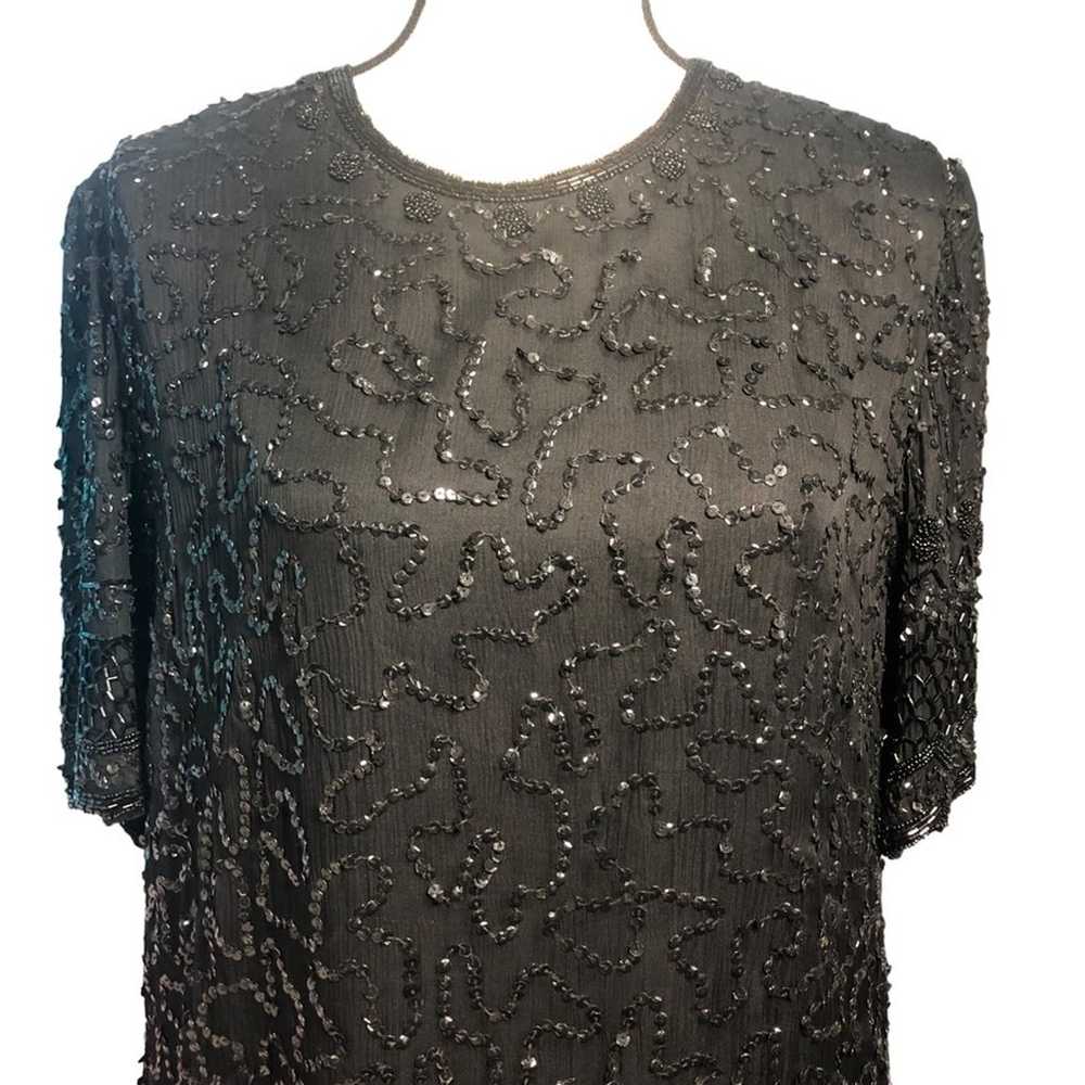 Brilliante vintage bead and sequin silk dress XL - image 6