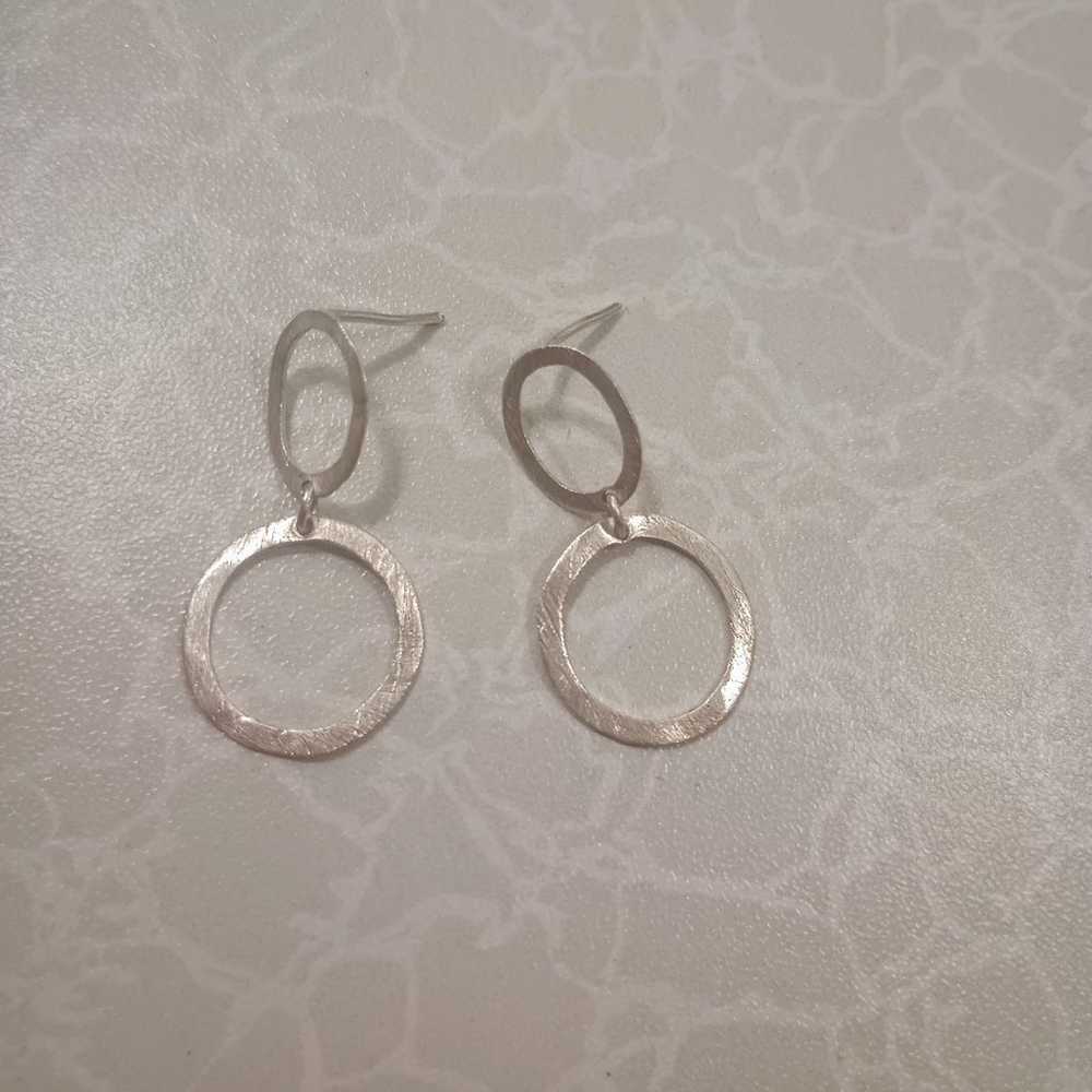 VINTAGE STERLING SILVER ROUND DANGLE EARRINGS -RE… - image 1