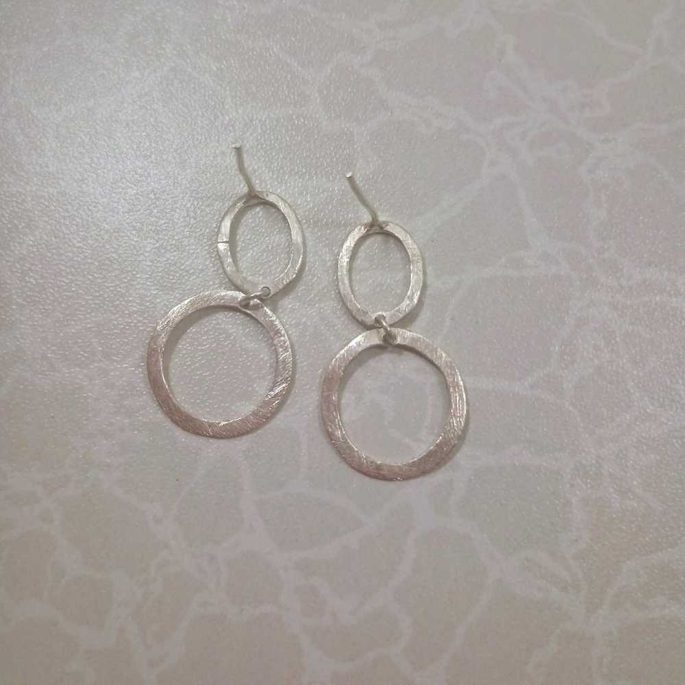 VINTAGE STERLING SILVER ROUND DANGLE EARRINGS -RE… - image 6