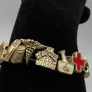 Vintage Nurse Gold Slide Charm Bracelet