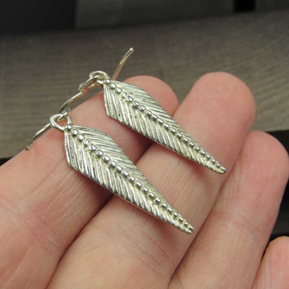 Sterling Silver Tarnished Simple Feather Earrings… - image 2