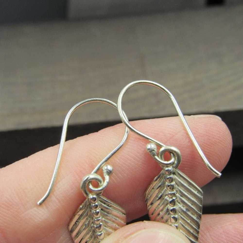 Sterling Silver Tarnished Simple Feather Earrings… - image 3