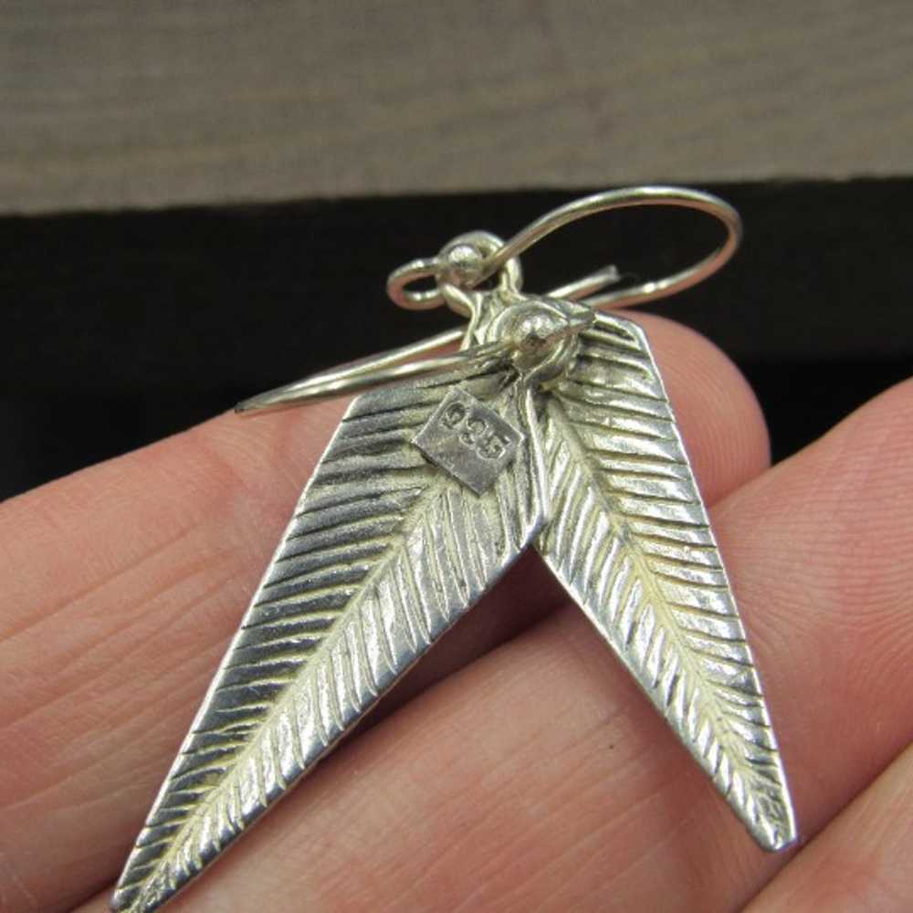 Sterling Silver Tarnished Simple Feather Earrings… - image 4