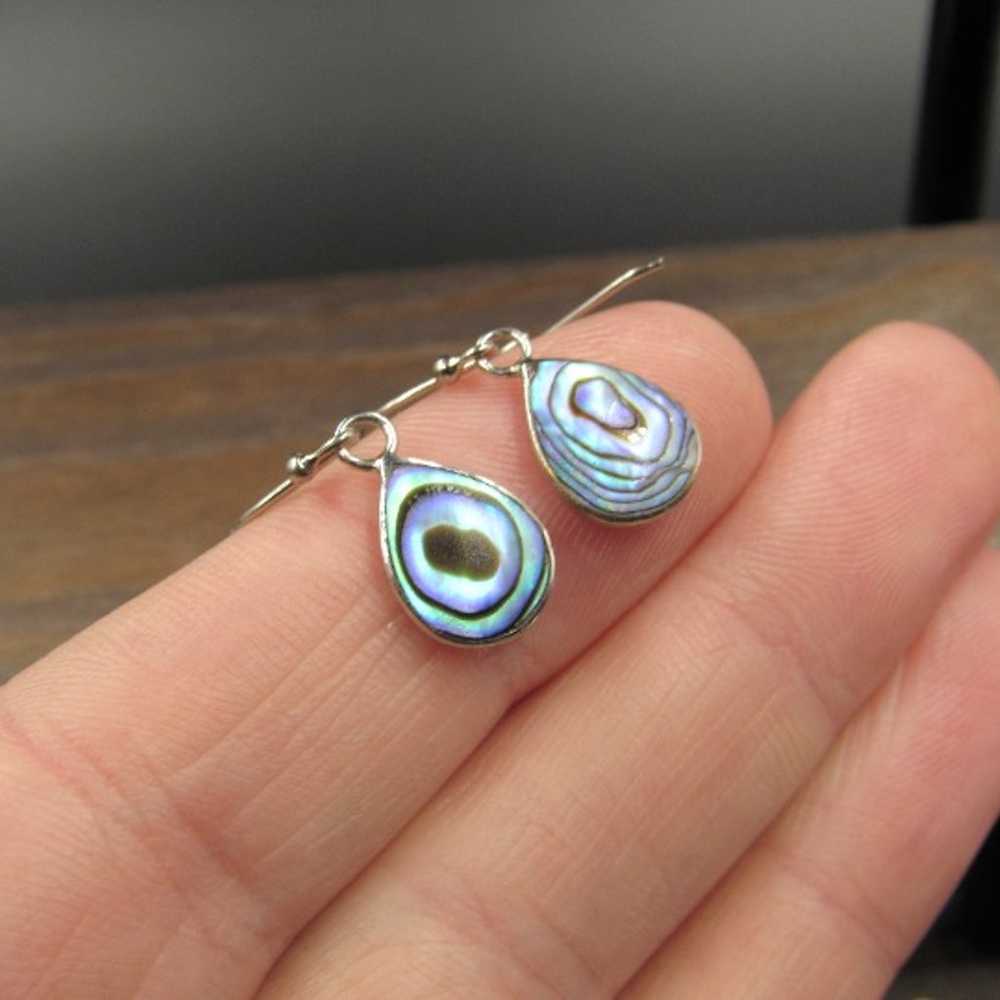 Sterling Silver Abalone Shell Small Teardrop Earr… - image 2