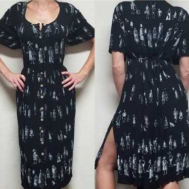 Vintage Dress Barn Stick People Black Button Dress