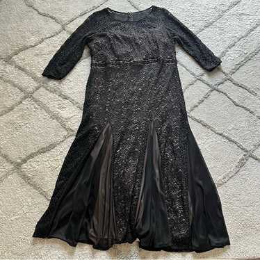 Alex Evenings black nude lace long formal dress go