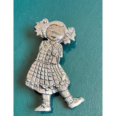 Vintage Mary Engelbreit Pigtail Girl Brooch Pin 92