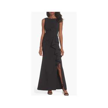 Eliza J Bow Cascading Ruffle Sleeveless Gown Black