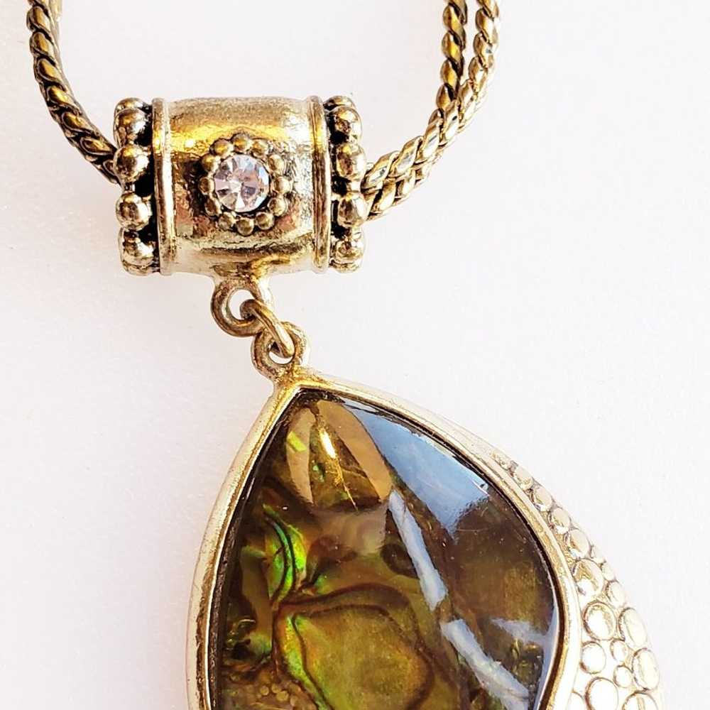 Teardrop Green Pendant Necklace 2 Strand - image 1