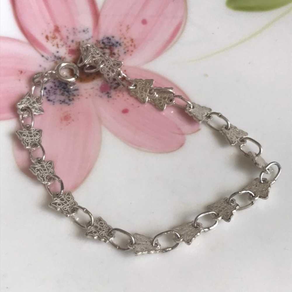 Vintage sterling silver 16 butterfly link bracele… - image 3