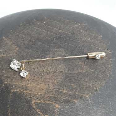 Double rhinestone dangle stick pin vintage