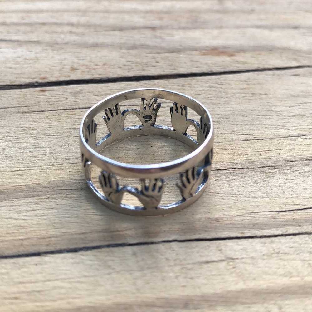 Sterling silver band ring with hands - image 7