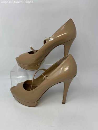 BCBG Womens Beige Patent Leather Peep Toe Ankle St