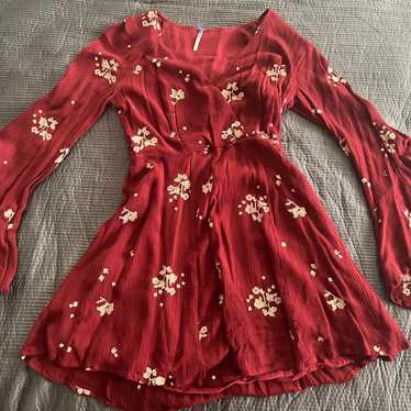 Free People Dress Tunic Top Maroon Floral 4