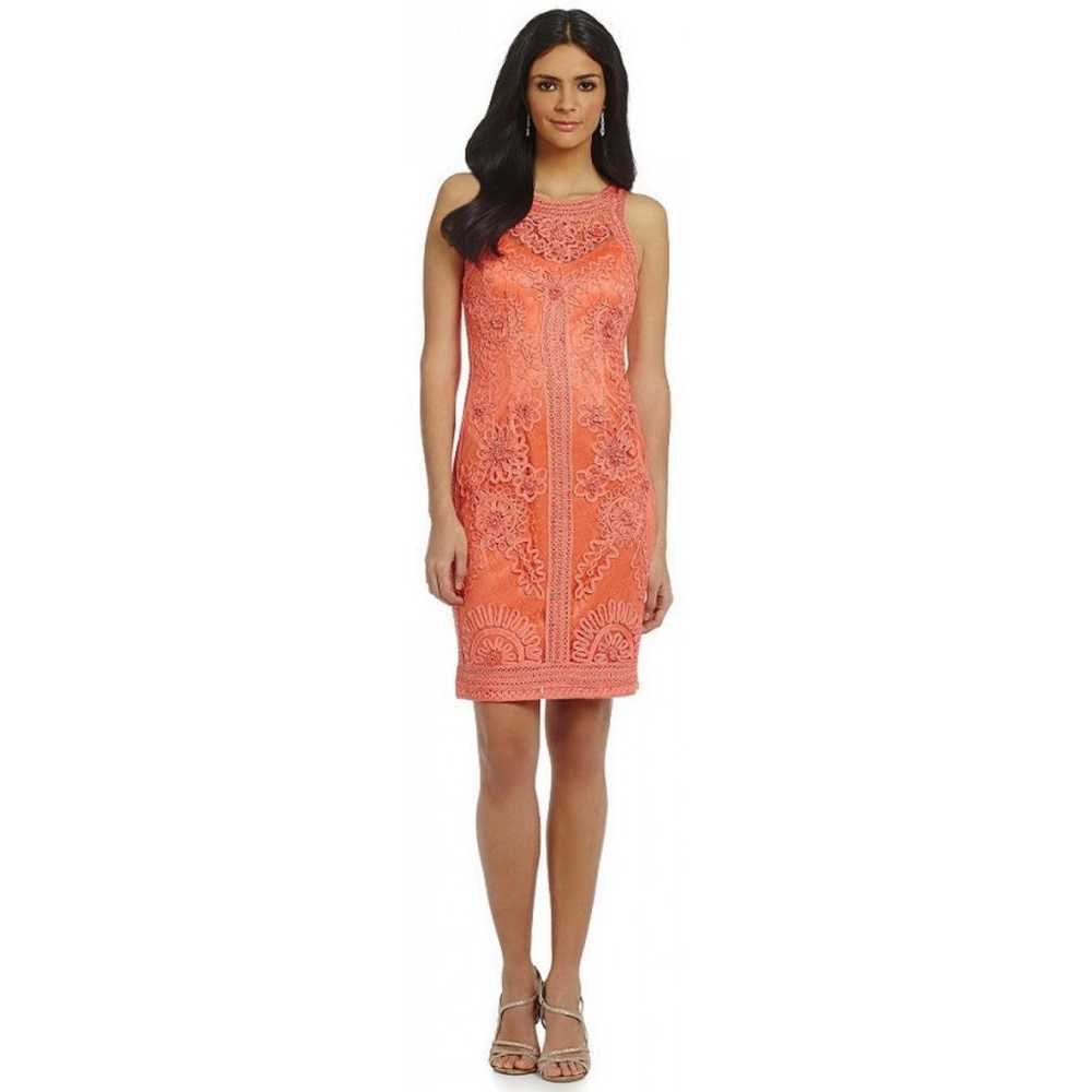 Sue Wong Soutache Lace Sheath Cocktail Dress Oran… - image 1