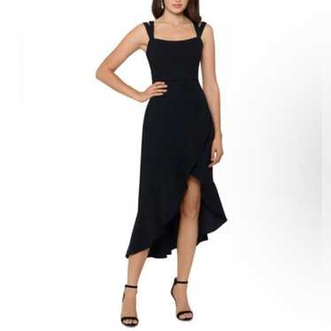 XSCAPE black ruffle hem midi formal dress