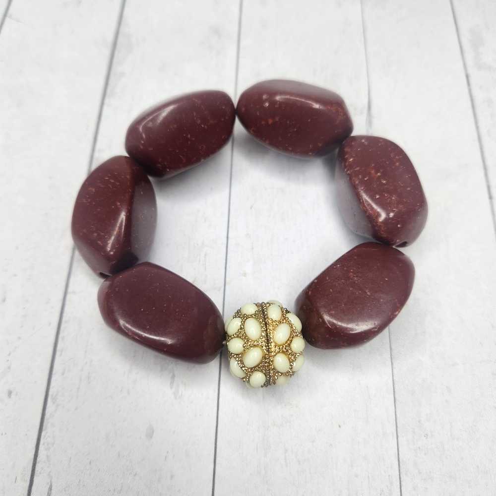 Large Burgundy Beaded Stretch Bracelet vintage - image 2